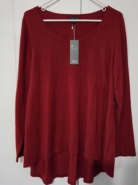 Eileen Fisher Deep Red Scoop Neck Long Sleeve Tee